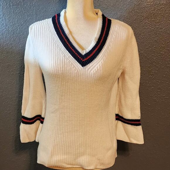 CABI Ace V-Neck Varsity Pull Over Pop Over Bell Sleeves Sweater Size Small - Picture 2 of 9